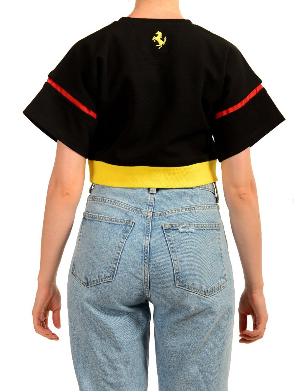 Scuderia Ferrari Women's Black Mix Cotton Cropped Top Shirt US M IT 42 - Picture 3 of 6